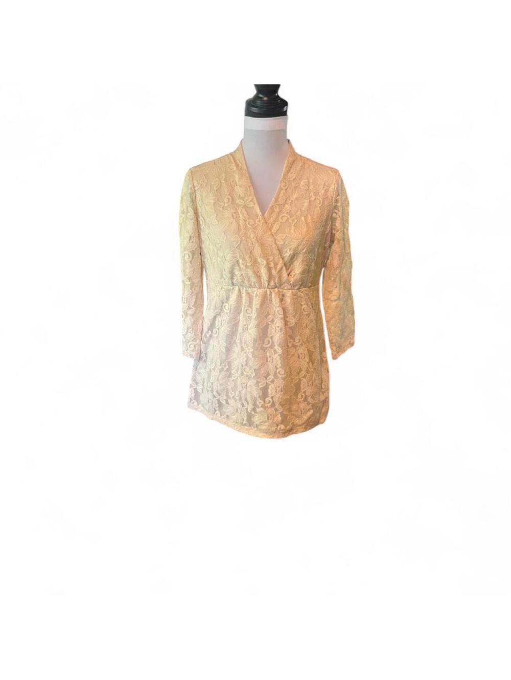 Alfani cream  lace wrap style blouse with 3/4 sleeves. Size M